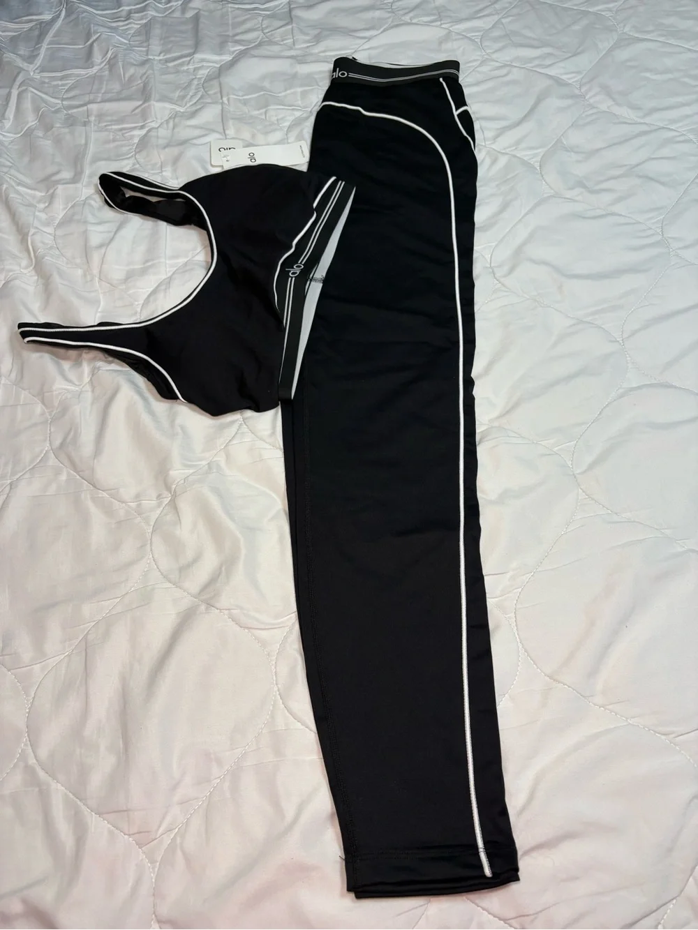 ALO Yoga Kids Black Swim Top & Shorts with White Trim